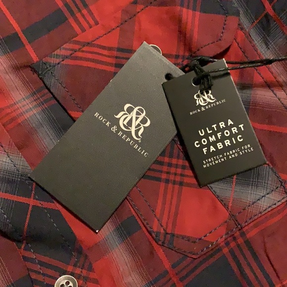 Rock & Republic Plaid Western Long Sleeve Men’s Shirt - Picture 9 of 9